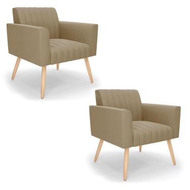 Imagem de Kit 2 Poltronas Viena Gomada Suede Pés Palito Natural - D'rossi Cor Marrom Rato