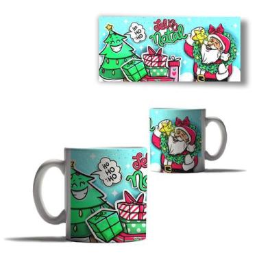 Imagem de Caneca Porcelana Feliz Natal Papai Noel Boneco Neve Arvore 4 - Enjoy S
