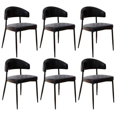 Imagem de Cadeira De Jantar Estofada Kit 6 Chloe M25 Sintético Preto - Mpozenato