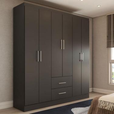 Imagem de Guarda-Roupa Solteiro Bali 6 Portas 2 Gavetas Preto - Panorama Móveis,