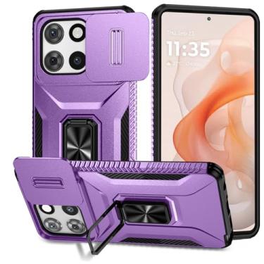Imagem de Capa para Moto G Stylus 2025, com capa de lente de câmera deslizante, protetor de tela HD, suporte giratório de 360°, capa protetora à prova de choque de grau militar AYMECL para Motorola G Stylus 5G