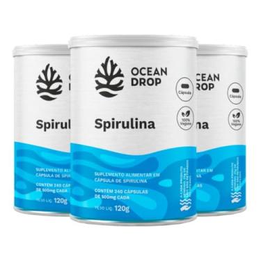 Imagem de Kit 3 Spirulina Vegana Ocean Drop 240 Cápsulas
