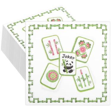 Imagem de FYSUIMU 50 guardanapos de coquetel Mahjong branco verde descartável guardanapo de papel decorativo bebida sobremesa guardanapo de mão para casamento, chá de panela, festa de aniversário