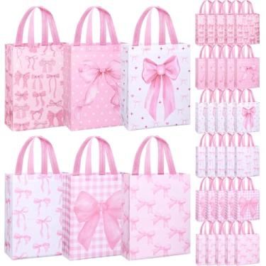 Imagem de Sweetude 60 sacolas reutilizáveis com laço rosa, sacos de presente com alças não tecidas, lembrancinhas de festa de Natal, aniversário, casamento, mulheres, meninas, suprimentos de festa de chá, 30 x