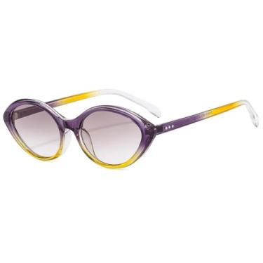 Imagem de Óculos de sol vintage oval feminino, moda retrô, óculos femininos de luxo, proteção UV400 (roxo)
