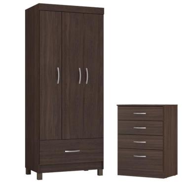 Imagem de Guarda Roupa Solteiro Prince Com Comôda Astral Café - Demóbile