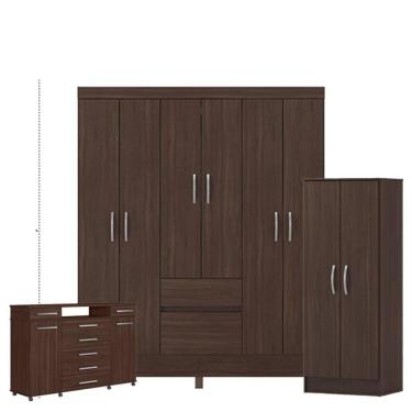 Imagem de Guarda Roupa Casal Flash 2 Com Multiuso Viena Com Cômoda London Café - Demóbile