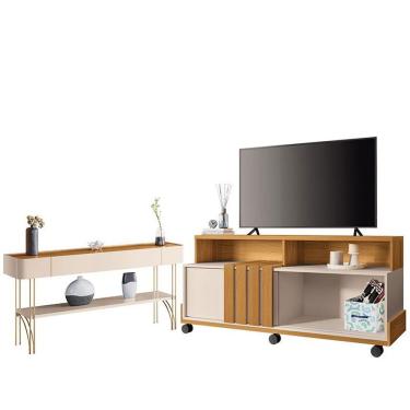 Imagem de Rack Bancada Graci 1.3 Com Aparador Vivant Cinamomo Off White - Hb Móveis