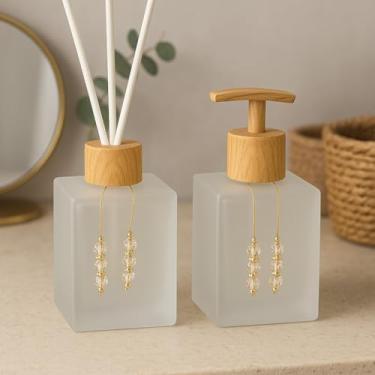 Imagem de Kit Lavabo Luxuoso de Vidro Cubo 250ml – Sabonete Líquido + Difusor de Ambientes, Design Sofisticado, Ideal para Presente e Decoração(Fosco Incolor C/Amadeirado)