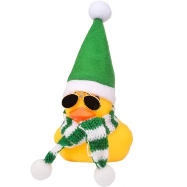 Imagem de MuMyer Ornamentos de carro de pato de borracha amarelo para decoração de Natal e decorações de casa com mini chapéu cachecol e óculos de sol (A6)