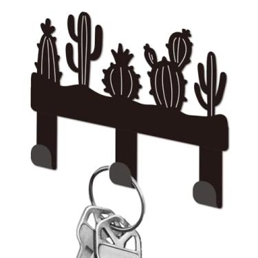Imagem de DELORIGIN Porta-chaves de metal de cacto para parede, mini gancho organizador de chaves, cabides decorativos de parede com 3 ganchos para entrada, porta da frente, corredor, cozinha, escritório, bolsa