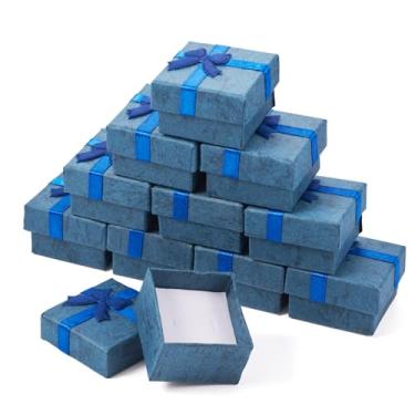 Imagem de 12 caixas de presente de joias azuis 4,6 x 4,5 x 3,5 cm caixas quadradas de papelão para presente de brinco, anéis de colar, armazenamento e exibição