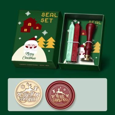 Imagem de Conjunto de carimbos de cera de Natal com dois bastões de cera para cartões de Natal, convites de festa, envelopes de cartas, cartões de felicitações, presentes