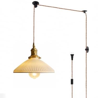 Imagem de YJQHXY Luminárias pendentes de cerâmica com interruptor liga/desliga, luzes suspensas de 14,7 pés com cabo de conexão, luminária pendente ajustável compatível com lâmpadas E26/E27 para sala de estar