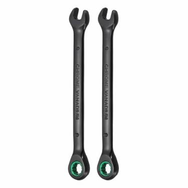 Imagem de HARFINGTON 2 peças chave de catraca 9 mm métrica 12 pontos CR-V eletroforese alongamento caixa dupla chave catraca de extremidade aberta com 72 dentes 5° Swing Industrial Grade Spanner