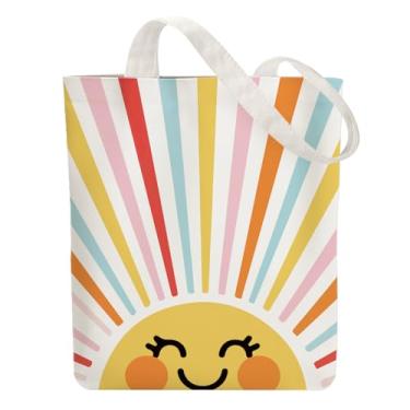 Imagem de ANATTASOUL Bolsa feminina de lona reutilizável com luz solar, bolsa de ombro de tecido durável com bolsos com zíper para compras, férias, trabalho, academia