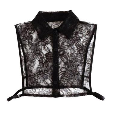 Imagem de Design feminino de renda removível preta transparente com gola falsa -