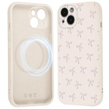 Imagem de Vulfwela Linda capa de telefone com laço coquete para iPhone 15 capa magnética de 6,1 polegadas, compatível com Magsafe, fita estética com padrão de laço capa de proteção de silicone líquido macio