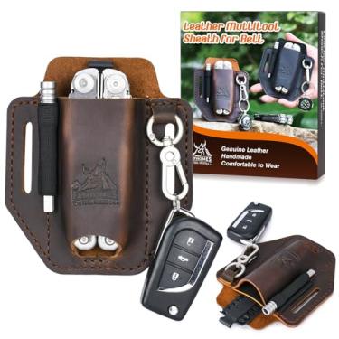 Imagem de Flyhomes – Bainha multiferramentas de couro genuíno | Organizador de cinto costurado à mão para Leatherman Surge | Comporta kit de brocas e extensor | Bolsa de ferramentas EDC (marrom escuro) Grande