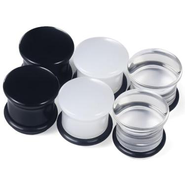 Imagem de Kridzisw 8G-12 mm alargadores de orelha de acrílico único alargador em forma de cogumelo com alargador de anel de vedação para mulheres e homens, opalita preta transparente, Silicone, silicone