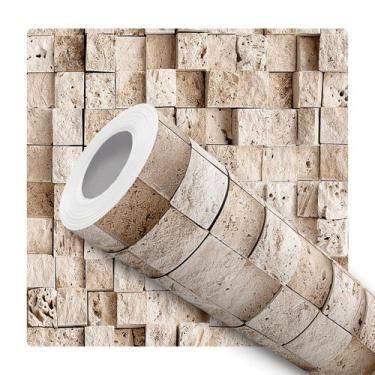 Imagem de Papel de Parede Adesivo Mosaico Pedra Branco Bege Moderno Quarto Sala 