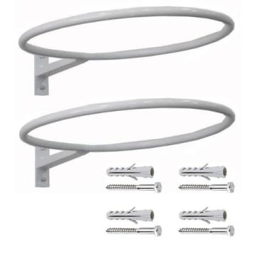 Imagem de Kit c/ 02  suporte  de parede reforçado para bolas suíças branco-compl