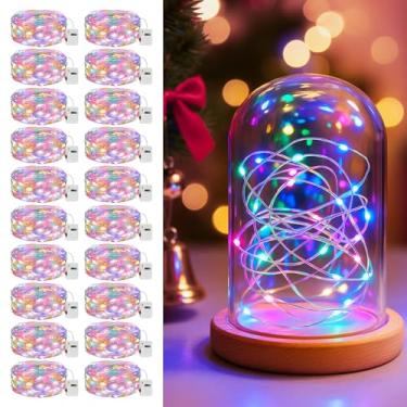 Imagem de litogo Pacote com 20 luzes LED de fadas operadas a pilha, 2 m, 20 LEDs, 3 modos, mini luzes cintilantes, luz estrelada à prova d'água para casamentos, potes de pedreiro, festas, decorações de Natal