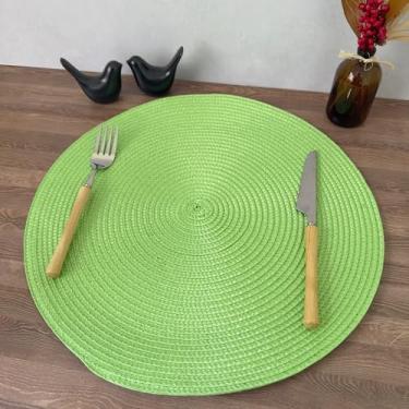 Imagem de Lugar Jogo Americano Redondo Mesa Posta Cozinha Jantar Decorativo Sousplat Tramado Flexível (6, Verde Limão)