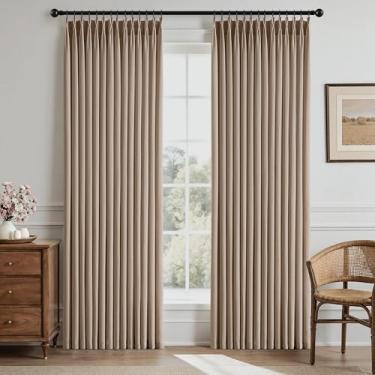 Imagem de Cortinas plissadas Taupe Memory Trained Taupe, Cortinas de janela com filtro de luz de mistura de linho grosso, cortina plissada texturizada de linho com ganchos e clipes, cortina em formato de