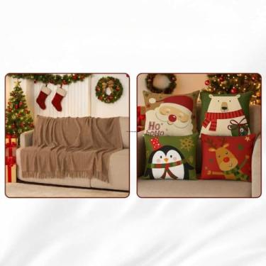 Imagem de Manta Sofa, Kit Capas de Almofada Digital Natalina Decoração Natal Sala(Manta Avelã + Capas 06)