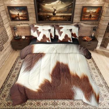 Imagem de Erosebridal Jogo de cama solteiro de couro bovino marrom com estampa de vaca fofa de caubói ocidental em uma bolsa para quarto de crianças, meninos, adultos, lençol com estampa de vaca