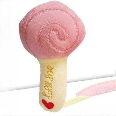 Imagem de Brinquedo de Pelúcia com Corda e Som para Cães e Gatos – Mordida Resistente, Material Macio e Seguro, Ideal para Treino, Diversão e Alívio do Estresse (Pirulito Rosa)