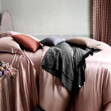 Imagem de SXYMTSW Conjunto de capa de edredom de seda pura amoreira 4 peças, conjunto de cama respirável super macio adulto, para cabelo e pele (2 fronhas, 1 capa de edredom, 1 lençol de cima, sem edredom