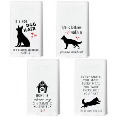Imagem de WwongxianB Engraçado Pastor Alemão Toalhas de Cozinha Conjunto Decorativo de 4, Toalhas de Chá de Cachorro Toalhas de Mão Altamente Absorventes Panos de Prato 40,6 x 61,8 cm, Decoração de Banheiro