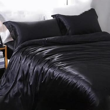 Imagem de Conjunto de capa de edredom de seda pura amoreira 4 peças, conjunto de cama respirável super macio adulto, para cabelo e pele (2 fronhas, 1 capa de edredom, 1 lençol de cima, sem edredom) (tamanho