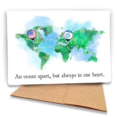 Imagem de Fava Bean Productions Israel USA Cartão Pensando em Você - Apoio, Incentivo para Amigo Israelense, Mapa Aquarela com Coração - (1 Cartão Premium com Envelope) - 147
