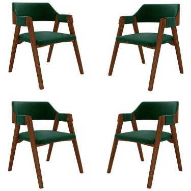Imagem de Kit 4 Cadeiras Sala De Jantar E Jogos Carteados Madeira Maciça Poker Veludo Verde-imbuia G42 - Gran Belo