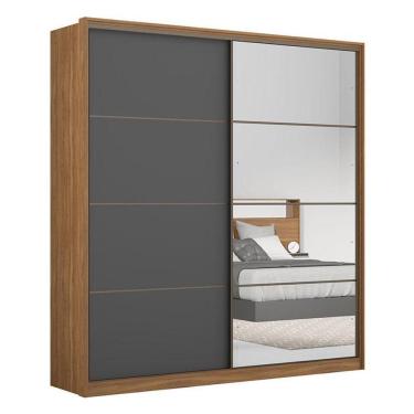 Imagem de Guarda Roupa Casal Belga 2 Portas 1 Porta Em Espelho Amêndola Grafito - Demartêz