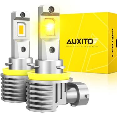 Imagem de AUXITO H11 H8 H16 Lâmpadas LED de neblina amarelas, luz amarela âmbar 3000K, brilho 900%, substituição de faróis de neblina verdadeiramente tamanho mini para carros, brincar e ligar (pacote com 2)