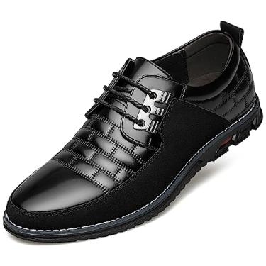 Imagem de Sapato social masculino de couro premium, confortável, casual, Oxford, moderno, mocassim macio, para escritório, trabalho, caminhada, dirigir, Preto, tudo, 38