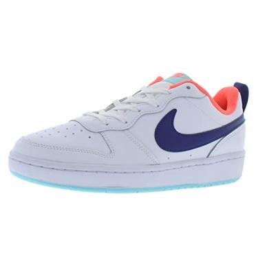 Imagem de Nike Court Borough Low 2 (GS), preto/dourado metálico, tênis para crianças grandes, Branco/Azul marinho, 18