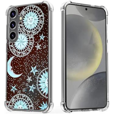 Imagem de Gifun Capa rígida de policarbonato à prova de choque transparente e macia com design fino compatível com Samsung Galaxy S25 Plus e S24 Plus 6,7 polegadas 2024, cinza sol lua estrela