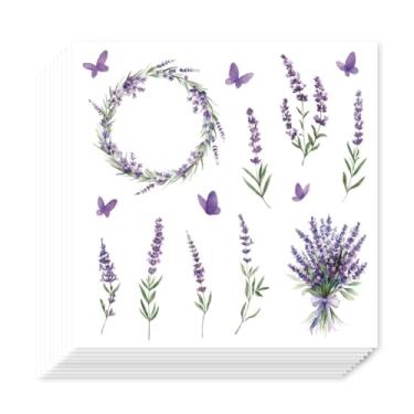 Imagem de AHANDMAKER 20 folhas de adesivos de planejador de lavanda ramos de flores, decalques autoadesivos grinalda e buquê para agenda, calendário, scrapbook, artesanato, artes, saco de presente, selo, tema