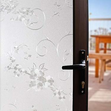 Imagem de Película para janela de privacidade fosca, decoração de vitral sem cola/proteção de privacidade/controle de calor/anti-UV, vitral com flor de ferro estática para casa/escritório, 30 x 199 cm