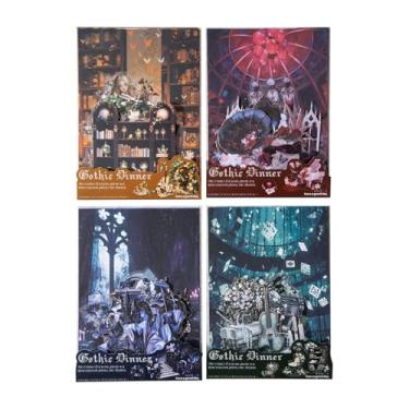 Imagem de 120 peças de adesivos de criação de paisagem de terror escuro gótico e kit de papel para scrapbook, pacote com 4 adesivos de desenhos estéticos escuros para álbuns, diário, artesanato DIY à prova