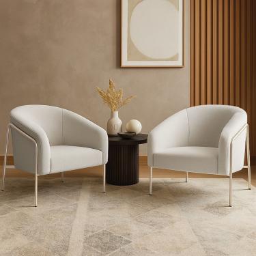 Imagem de Poltrona Sala Industrial Alta Champanhe Kit 2 Stella Bouclê D03 - D'rossi Cor Cinza