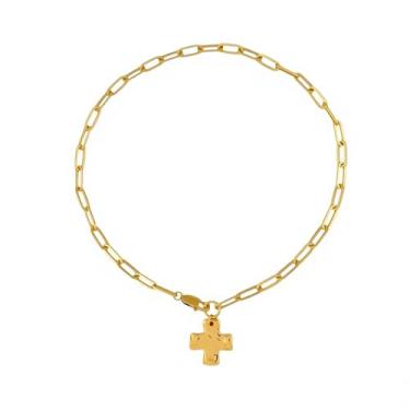 Imagem de LKingel Colar de cruz grossa de ouro para mulheres, colar com pingente de cruz martelada, vintage, corrente grossa, clipe de papel, corrente gargantilha, joia moderna, presente para mulheres, Large