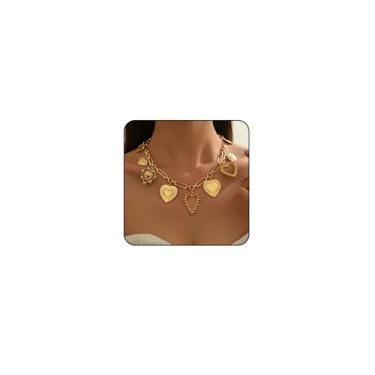 Imagem de Colar com pingente de coração de ouro grosso para mulheres, colar de coração grande, colares grandes prateados, colares grossos na moda, presente de dia dos namorados, moda, Natal, joias, meias