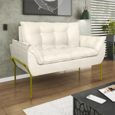 Imagem de Poltrona Sofá Luxo Base Metal Dourado Recepção Escritório Bege