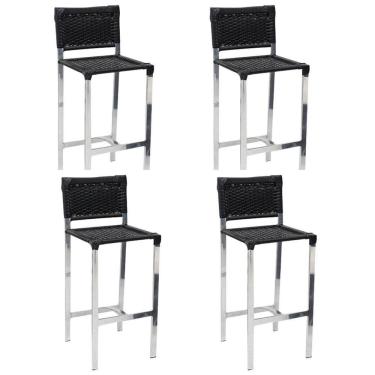 Imagem de Kit 4 Banquetas De Alumínio E Fibra Sintética Preta